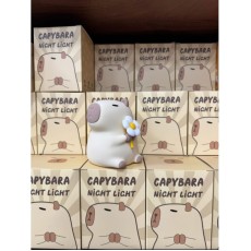 Light Friendly Capybara 3D Silicone LED Night Lamp 14cm - Kapibara ar puķīti - LED lampa