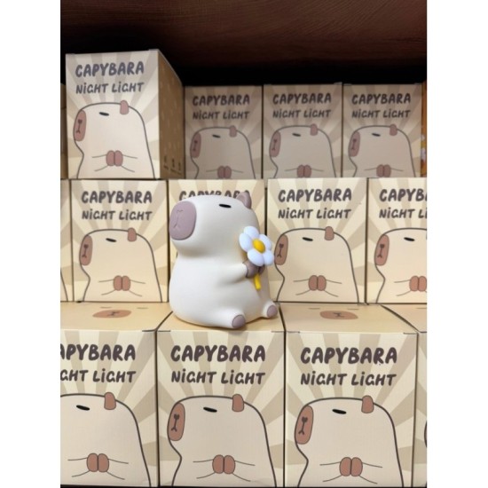 Light Friendly Capybara 3D Silicone LED Night Lamp 14cm - Kapibara ar puķīti - LED lampa