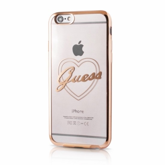 Guess Signature Heart series GUHCP6TRHG priekš Apple iPhone 6 / 6S - Gold - silikona aizmugures apvalks (bampers, vāciņš, slim TPU case cover, bumper)