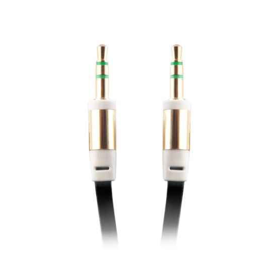 Noodle-shaped 3-pin 3.5mm Male to 3.5mm Male Stereo Aux Audio cable (length: 1M) - Melns - audio vads kabelis