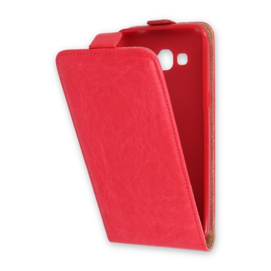 GreenGo Leather Case Plus New priekš Huawei Honor 5X - Sarkans - vertikāli atverams maciņš (ādas telefona maks, leather book vertical flip case cover)