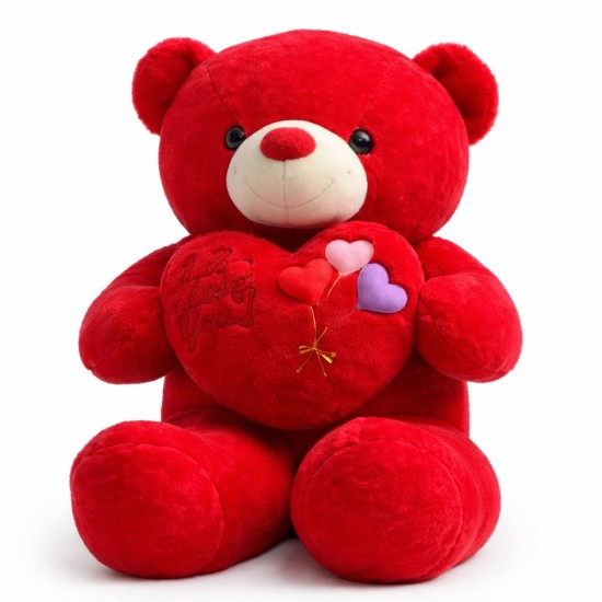 Teddy Bear Plush Toy with Heart 120cm - Sarkans - Plīša rotaļlieta