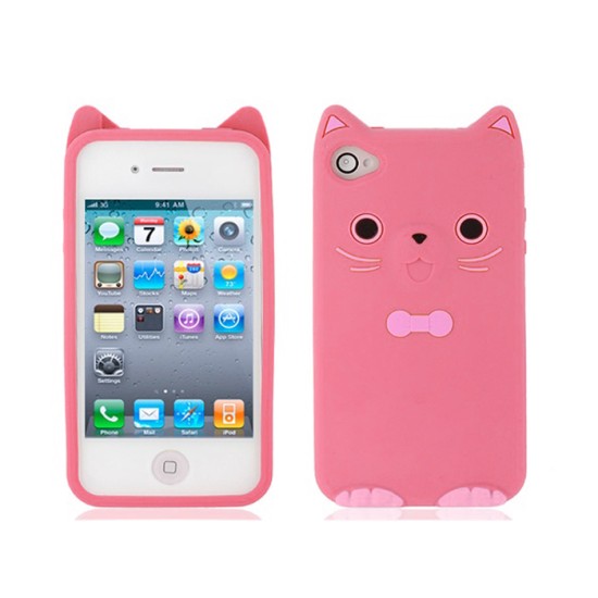 Silicon 3D Case Kitty priekš LG K8 K350 - Rozā - silikona aizmugures apvalks (bampers, vāciņš, TPU silicone back case cover, bumper)