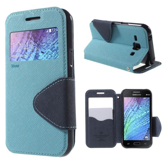 RoarKorea Fancy Diary View Samsung Galaxy J1 Ace J110 - Gaiši Zils - sāniski atverams maciņš ar stendu un lodziņu (ādas maks, grāmatiņa, leather book wallet case cover stand)