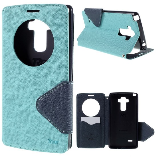 RoarKorea Fancy Diary View LG G4 H815 Wake/Sleep - Gaiši Zils - sāniski atverams maciņš ar stendu un lodziņu (ādas maks, grāmatiņa, leather book wallet case cover stand)