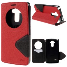 RoarKorea Fancy Diary View LG G4 H815 Wake/Sleep - Sarkans - sāniski atverams maciņš ar stendu un lodziņu (ādas maks, grāmatiņa, leather book wallet case cover stand)