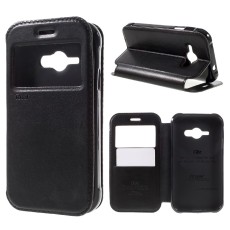 RoarKorea Noble View Samsung Galaxy J1 Ace J110 - Melns - sāniski atverams maciņš ar stendu un lodziņu (ādas maks, grāmatiņa, leather book wallet case cover stand)