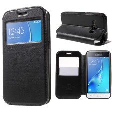 RoarKorea Noble View Samsung Galaxy J1 J120 (2016) - Melns - sāniski atverams maciņš ar stendu un lodziņu (ādas maks, grāmatiņa, leather book wallet case cover stand)