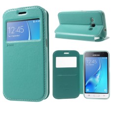 RoarKorea Noble View Samsung Galaxy J1 J120 (2016) - Tirkīzs - sāniski atverams maciņš ar stendu un lodziņu (ādas maks, grāmatiņa, leather book wallet case cover stand)