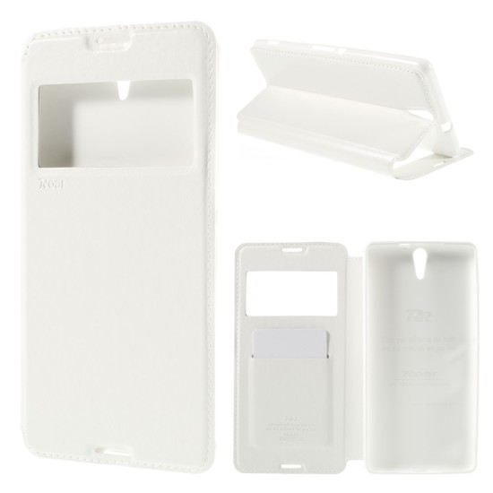 RoarKorea Noble View Sony Xperia C5 Ultra E5553 / E5563 / E5533 Dual - Balts - sāniski atverams maciņš ar stendu un lodziņu (ādas maks, grāmatiņa, leather book wallet case cover stand)