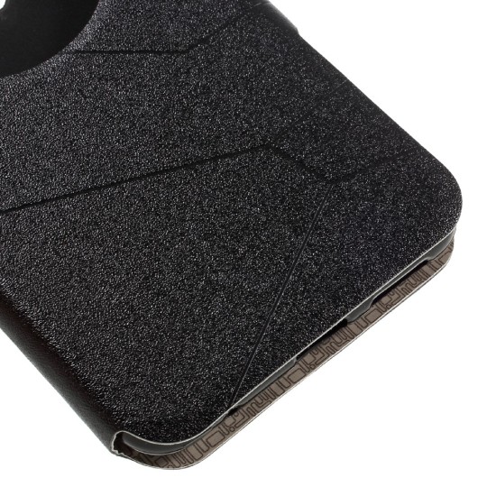 Sand-like Smart Leather Cover for Asus Zenfone 3 Laser ZC551KL with View Window - Black - sāniski atverams maciņš ar stendu un lodziņu (ādas maks, grāmatiņa, leather book wallet case cover stand)