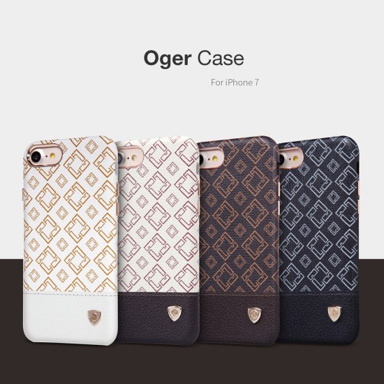 NILLKIN Oger Lattice Leather Coated Hard Case priekš Apple iPhone 7 / 8 / SE2 (2020) / SE3 (2022) - Brūns - ādas aizmugures apvalks / bampers-vāciņš