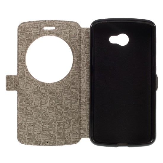 Hollow View Window Leather Stand Case for LG K5 X220 - White - sāniski atverams maciņš ar lodziņu un stendu (ādas maks, grāmatiņa, leather book wallet case cover stand)
