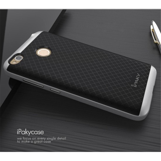 IPAKY 2-Piece PC Frame and TPU Phone Case for Xiaomi Redmi 4X - Silver - silikona ar plastikas rāmi aizmugures apvalks (bampers, vāciņš, TPU silicone cover, bumper shell)