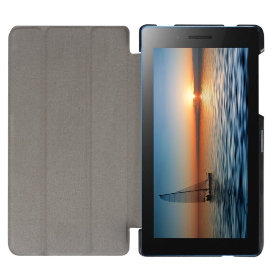 Tri-fold Stand PU Smart Auto Wake/Sleep Leather Case priekš Lenovo Tab 3 7.0 710 - Black - sāniski atverams maciņš ar stendu