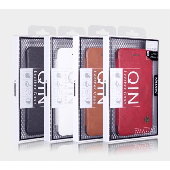 NILLKIN Qin Series Card Holder Leather Case priekš Apple iPhone X / XS - Melns - sāniski atverams maciņš (ādas maks, grāmatiņa, leather book wallet case cover)