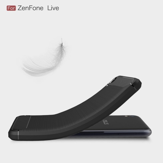 Carbon Fiber Brushed TPU Back Phone Case for Asus Zenfone Live ZB501KL - Black - triecienizturīgs silikona aizmugures apvalks (bampers, vāciņš, slim TPU silicone case shell cover, bumper)