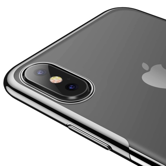 BASEUS Shining Series Plating Back Case priekš Apple iPhone XS Max - Melns - silikona aizmugures apvalks (bampers, vāciņš, slim TPU silicone case shell cover, bumper)