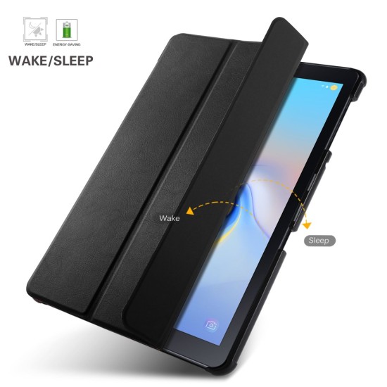 Tri-fold Stand PU Smart Auto Wake/Sleep Leather Case priekš Samsung Galaxy Tab A 10.5 (2018) T590 / T595 - Melns - sāniski atverams maciņš ar stendu