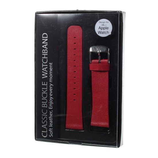20mm Classic Buckle Genuine Leather Watchband - Sarkans - dabīgas ādas siksniņas (jostas) priekš pulksteņiem