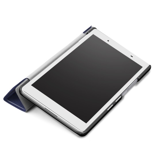 Tri-fold Stand PU Smart Auto Wake/Sleep Leather Case priekš Lenovo Tab 4 8.0 TB-8504 - Tumši Zils - sāniski atverams maciņš ar stendu