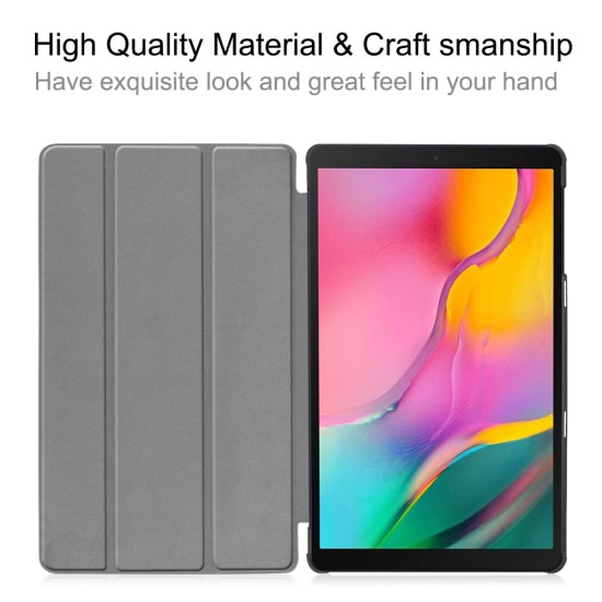 Tri-fold Stand PU Smart Auto Wake/Sleep Leather Case priekš Samsung Galaxy Tab A 10.1 (2019) T510 / T515 - Sarkans - sāniski atverams maciņš ar stendu