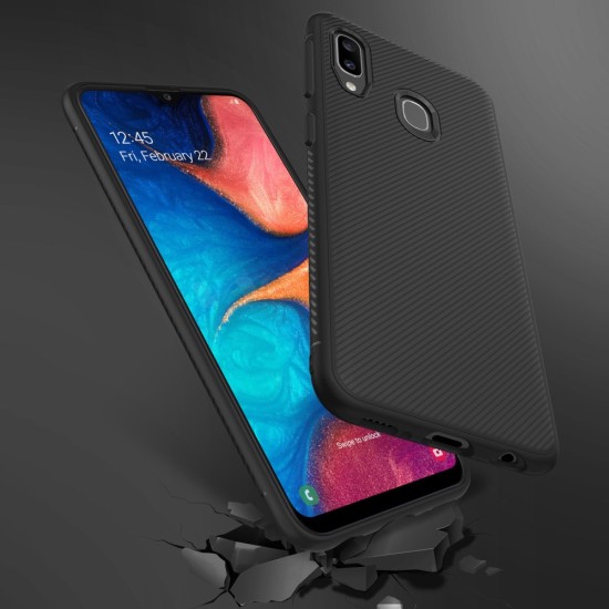 Twill Texture Silicone Mobile Phone Cover Shell priekš Samsung Galaxy A20e A202 - Melns - triecienizturīgs silikona aizmugures apvalks (bampers, vāciņš, slim TPU silicone case shell cover, bumper)