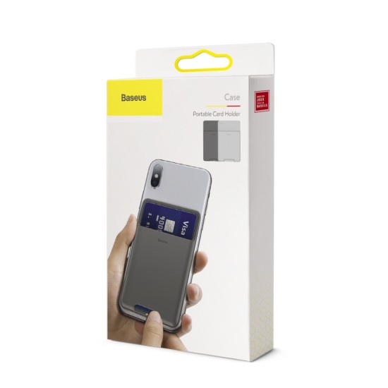 Baseus Silicone Back Stick Credit / ID Card Holder - Gaiši Pelēks - silikona kredītkaršu vai ID karšu turētājs