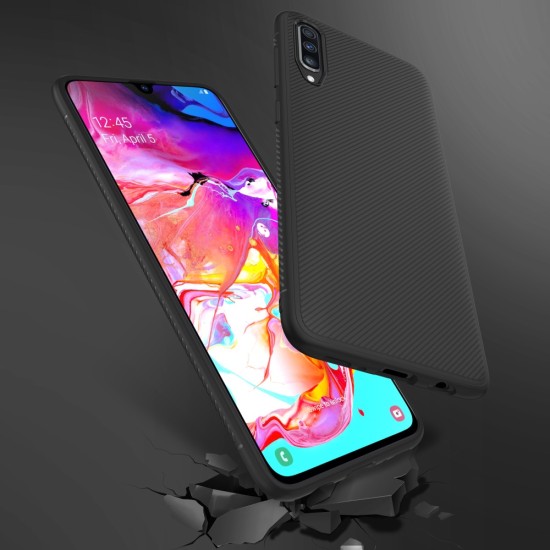 Twill Texture Silicone Mobile Phone Cover Shell priekš Samsung Galaxy A70 A705 - Melns - triecienizturīgs silikona aizmugures apvalks (bampers, vāciņš, slim TPU silicone case shell cover, bumper)
