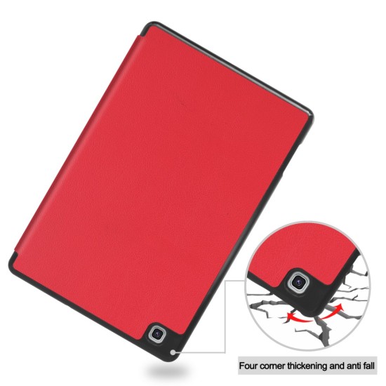 Tri-fold Stand PU Smart Auto Wake/Sleep Leather Case priekš Samsung Galaxy Tab S6 Lite P610 / P613 / P615 / P619 - Sarkans - sāniski atverams maciņš ar stendu
