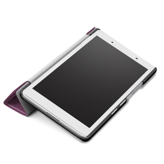 Tri-fold Stand PU Smart Auto Wake/Sleep Leather Case priekš Lenovo Tab 4 8.0 TB-8504 - Violets - sāniski atverams maciņš ar stendu