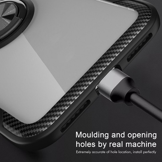 Forcell Carbon Clear Ring Back Case priekš Huawei Mate 20 Lite - Caurspīdīgs - triecienizsturīgs silikona aizmugures apvalks ar gredzenu
