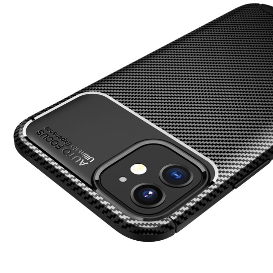 Carbon Fiber Texture Shockproof TPU Phone Cover priekš Apple iPhone 12 mini - Melns - triecienizturīgs silikona aizmugures apvalks / bampers-vāciņš