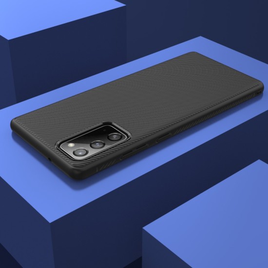 Twill Texture Silicone Mobile Phone Cover Shell priekš Samsung Galaxy Note 20 N980 - Melns - triecienizturīgs silikona aizmugures apvalks / bampers-vāciņš