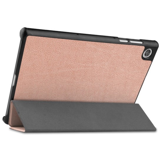 Tri-fold Stand PU Smart Auto Wake/Sleep Leather Case priekš Lenovo Tab M10 HD X306 - Rozā Zelts - sāniski atverams maciņš ar stendu