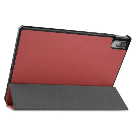 Tri-fold Stand PU Smart Auto Wake/Sleep Leather Case priekš Lenovo Tab P11 Pro TB-J706 - Bordo - sāniski atverams maciņš ar stendu