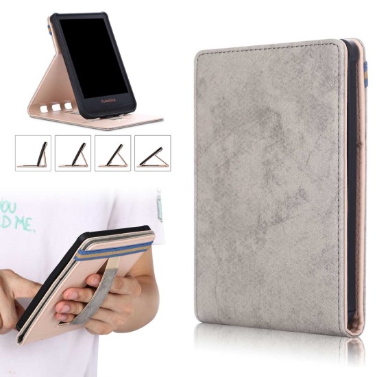 PocketBook Case priekš Basic 4 (606) / Lux 2 (616) / Touch Lux 4 / 5 (627, 628) / Touch HD3 (632) / Color (633) - Pelēks - mākslīgās ādas vertikāli atverams maks / maciņš