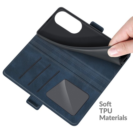 Magnetic Double Clasp PU Leather Book Case priekš Huawei P50 Pro - Zils - sāniski atverams maciņš ar magnētu un stendu