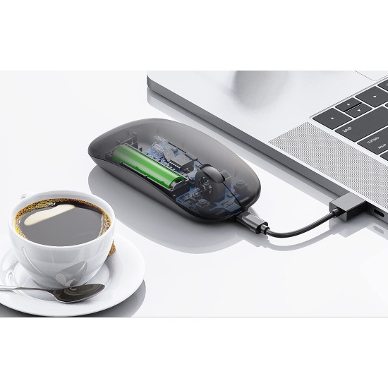 Inphic PM1BS Wireless Optical Mouse 2.4G / Bluetooth (4.0/5.0) / 1600 DPI with Li-ion battery 500mAh - Melna - Bezvadu datorpele ar iebūvētu akumulātoru