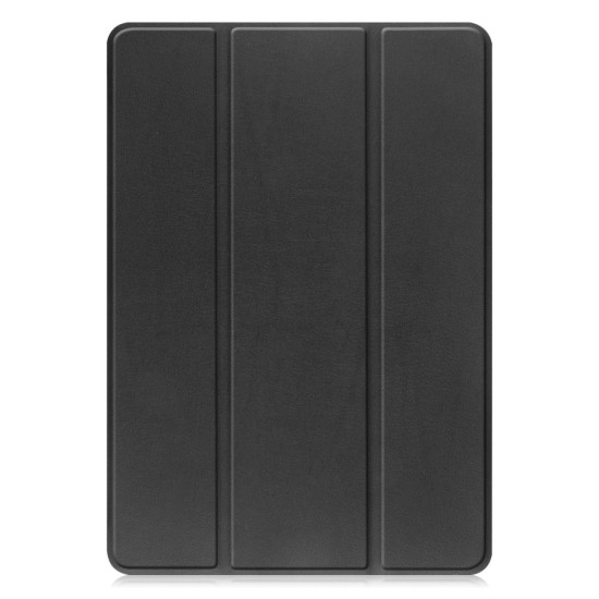 Tri-fold Stand PU Smart Auto Wake/Sleep Leather Case with Pencil Holder priekš Lenovo Tab M10 Plus 3rd Gen TB-125 / TB-128 - Melns - sāniski atverams maciņš ar stendu