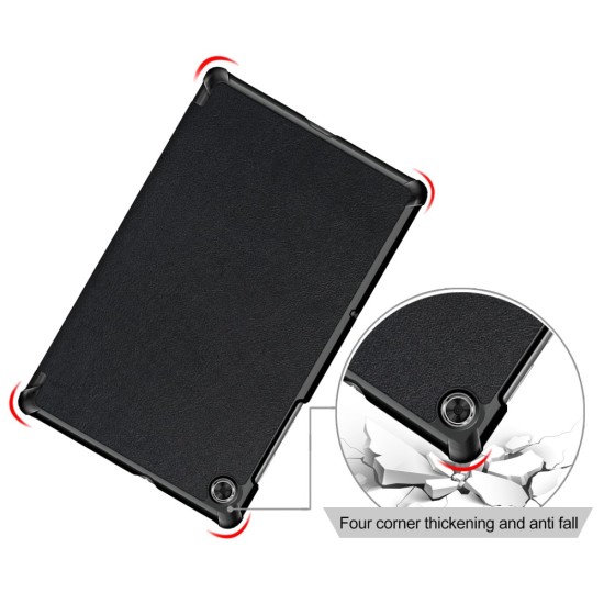 Tri-fold Stand PU Smart Auto Wake/Sleep Leather Case priekš Lenovo Tab M10 3rd Gen TB-328 - Melns - sāniski atverams maciņš ar stendu