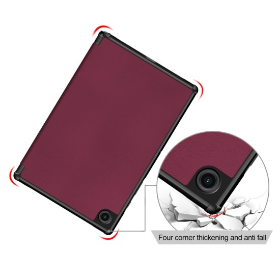 Tri-fold Stand PU Smart Auto Wake/Sleep Leather Case priekš Samsung Galaxy Tab A7 Lite T220 / T225 - Bordo - sāniski atverams maciņš ar stendu
