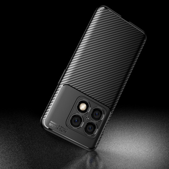Beetle Series Carbon Fiber TPU Protection Phone Cover priekš OnePlus 10T - Melns - triecienizturīgs silikona aizmugures apvalks (bampers, vāciņš, slim TPU silicone case shell cover, bumper)