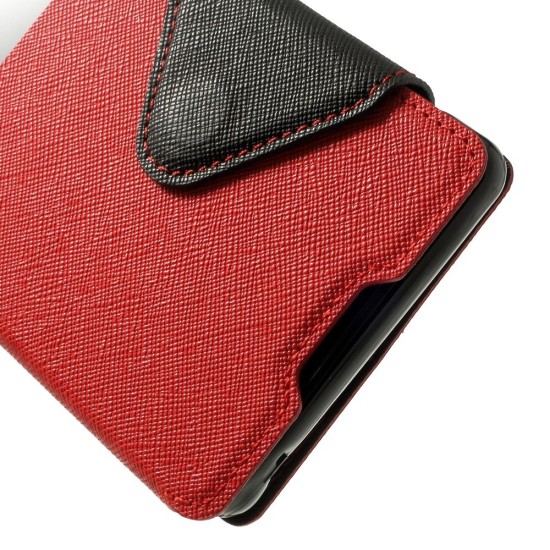 RoarKorea Fancy Diary View Sony Xperia Z3 Plus E6553 / Z4 Wake/Sleep - Sarkans - sāniski atverams maciņš ar stendu un lodziņu (ādas maks, grāmatiņa, leather book wallet case cover stand)