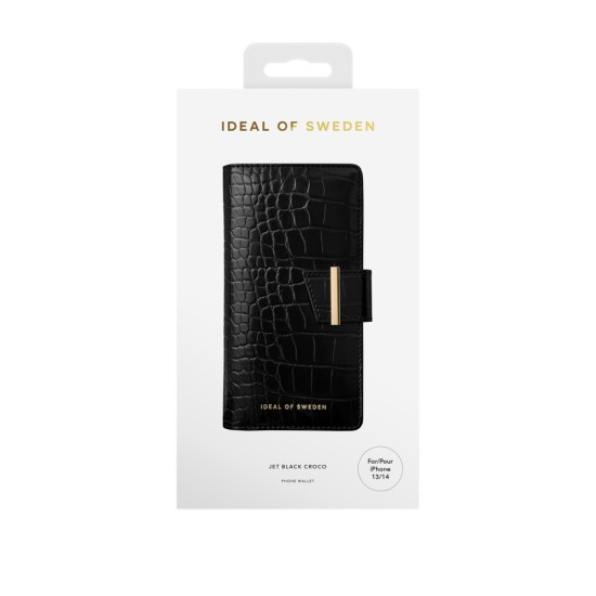 iDeal of Sweden Cora SS22 Wallet Case priekš Samsung Galaxy S22 Ultra 5G S908 - Jet Black Croco - mākslīgās ādas sāniski atverams maciņš ar bamperu uz magnēta