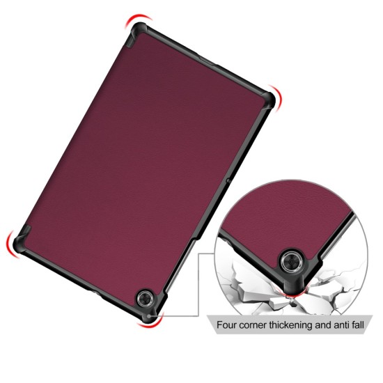 Tri-fold Stand PU Smart Auto Wake/Sleep Leather Case priekš Lenovo Tab M11 TB-330 - Bordo - sāniski atverams maciņš ar stendu