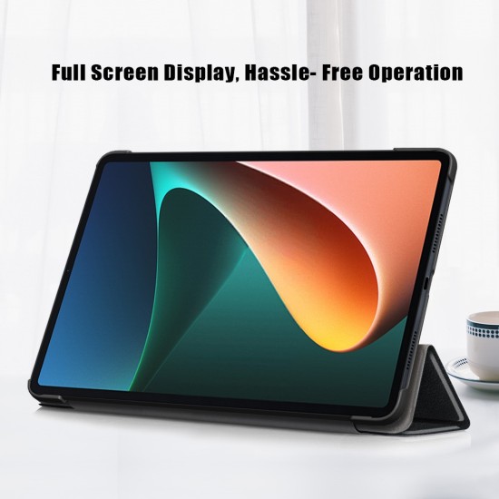 Tri-fold Stand PU Smart Auto Wake/Sleep Leather Case priekš Xiaomi Pad 7 / 7 Pro - Melns - sāniski atverams maciņš ar stendu