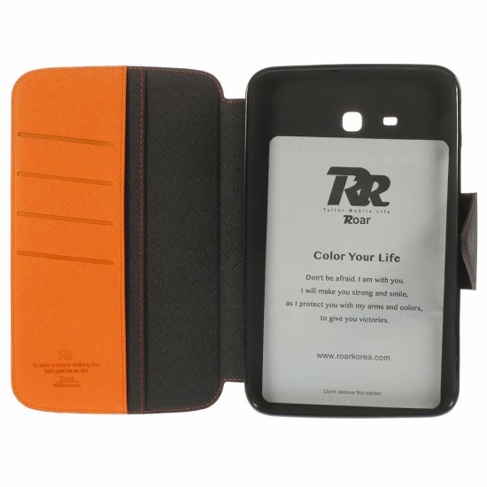 RoarKorea Fancy Diary View Samsung Galaxy Tab 3 7.0 T210 / T211 - Oranžs - sāniski atverams maciņš ar stendu (ādas maks, grāmatiņa, leather book wallet case cover stand)