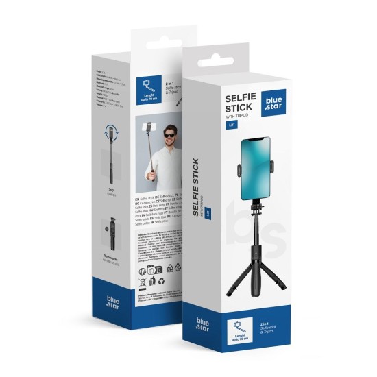 BlueStar L21 Bluetooth remote control Selfie Stick with Tripod - Melns - Selfie monopod Teleskopisks Universāla stiprinājuma statīvs