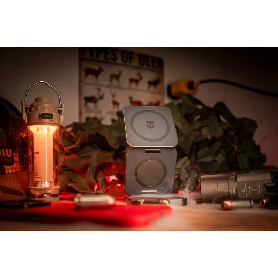 Tactical MagForce Savior 3in1 Wireless Charger 15W for Phone / Watch / Earphones - Pelēks - Universāls induktīvs bezvadu USB lādētājs paliktnis